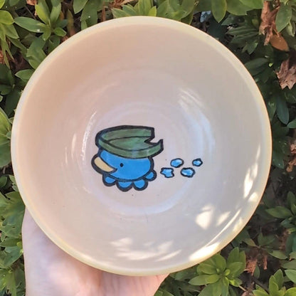 Handmade bowl with hand-painted lotad in kawaii style